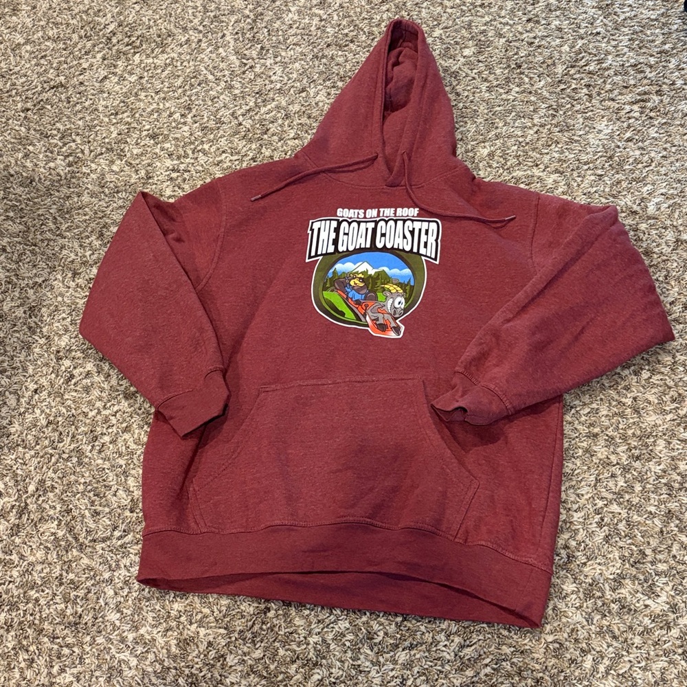 Maroon Graphic Hoodie - GOATS ON THE ROOF - THE GOAT COASTER (Pigeon Forge)